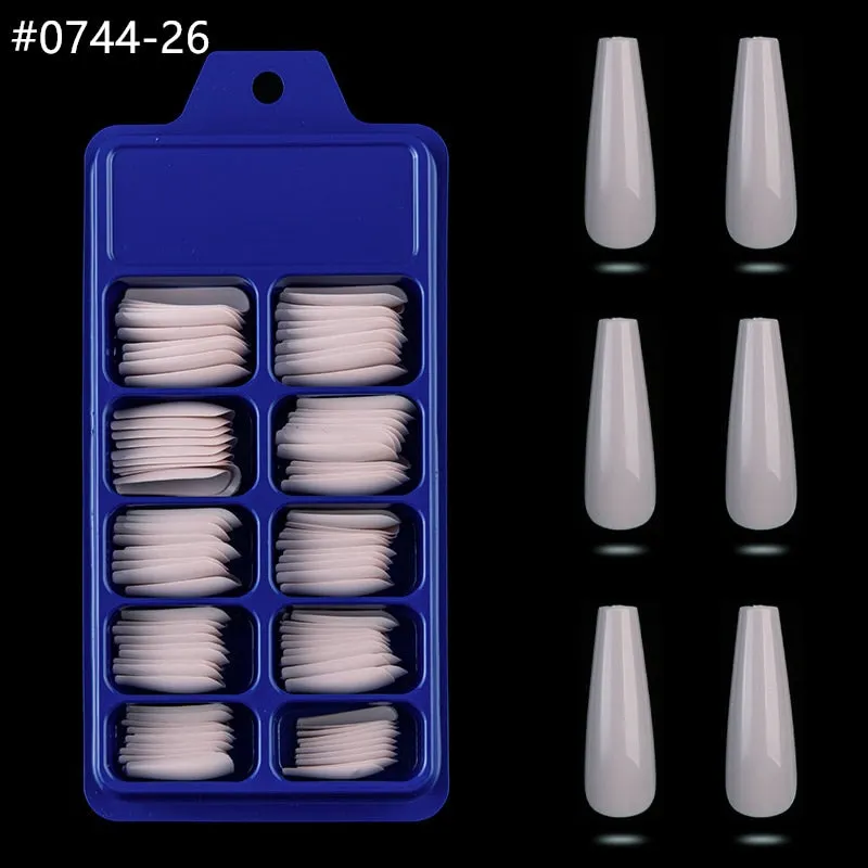 100pcs Professional Fake Nail Tips Coffin Long Ballerina Full Cover Nail Art 10 Sizes Colorful Press on Nails Manicure Soft Box-Nail Inspo