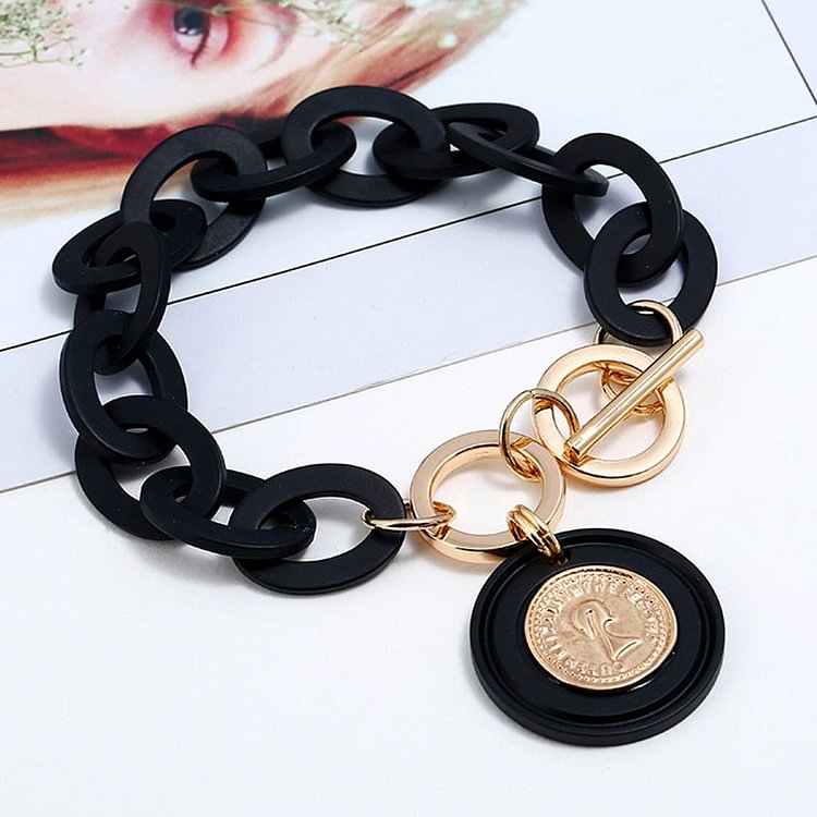 YOY-Black White Acrylic Link Chain Bracelet For Women