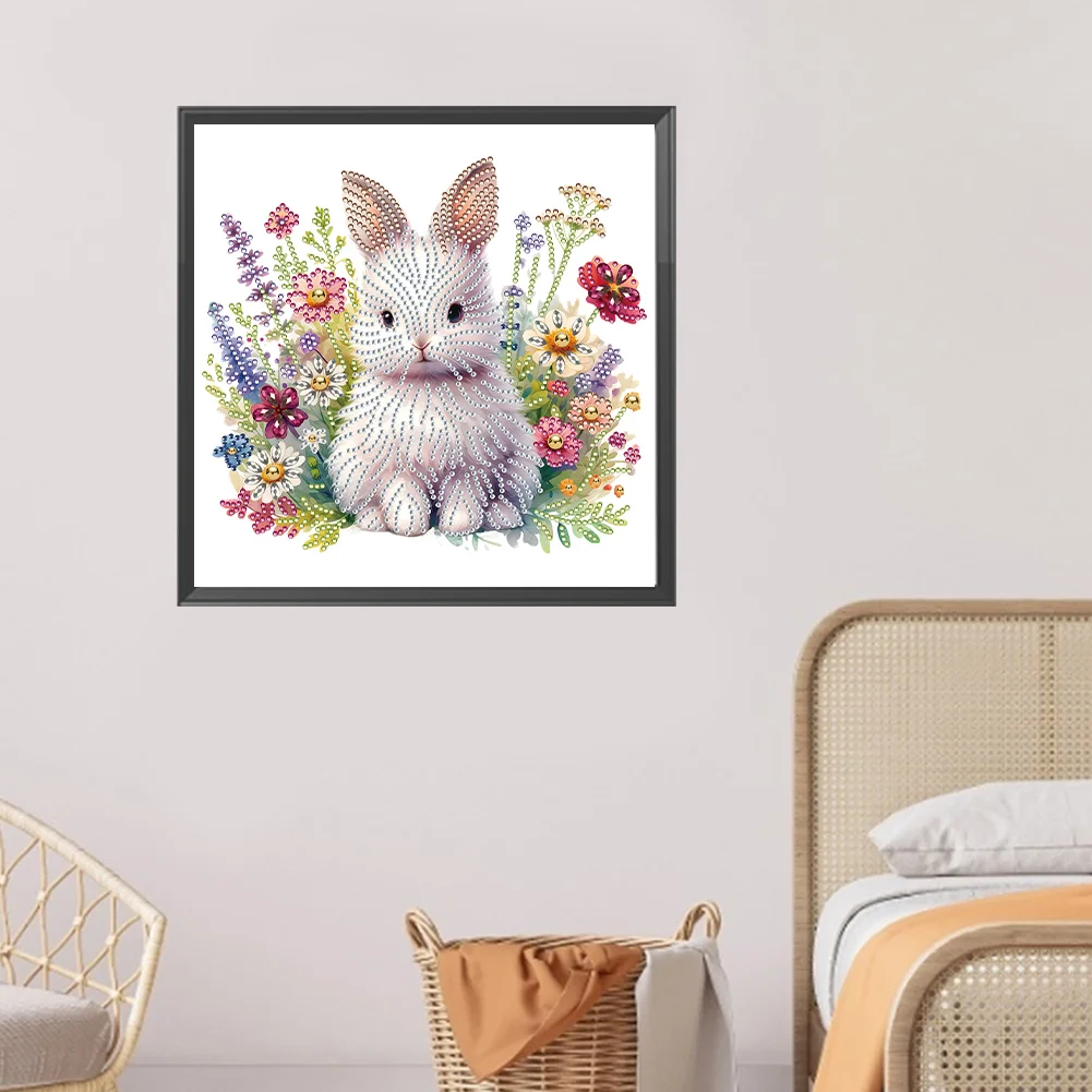 Diamond Painting - Partial Special Shaped Drill - Flowers Rabbit(Canvas|30*30cm)