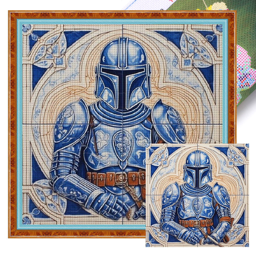 Blue And White Porcelain-Armor Full 11CT Pre-stamped Canvas(40*40cm) Cross Stitch