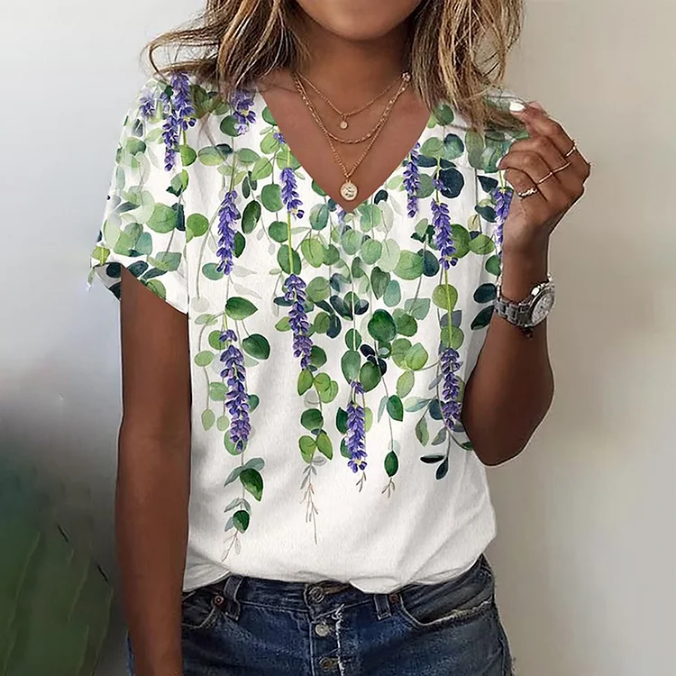 Floral Print Casual Short Sleeve T-Shirt