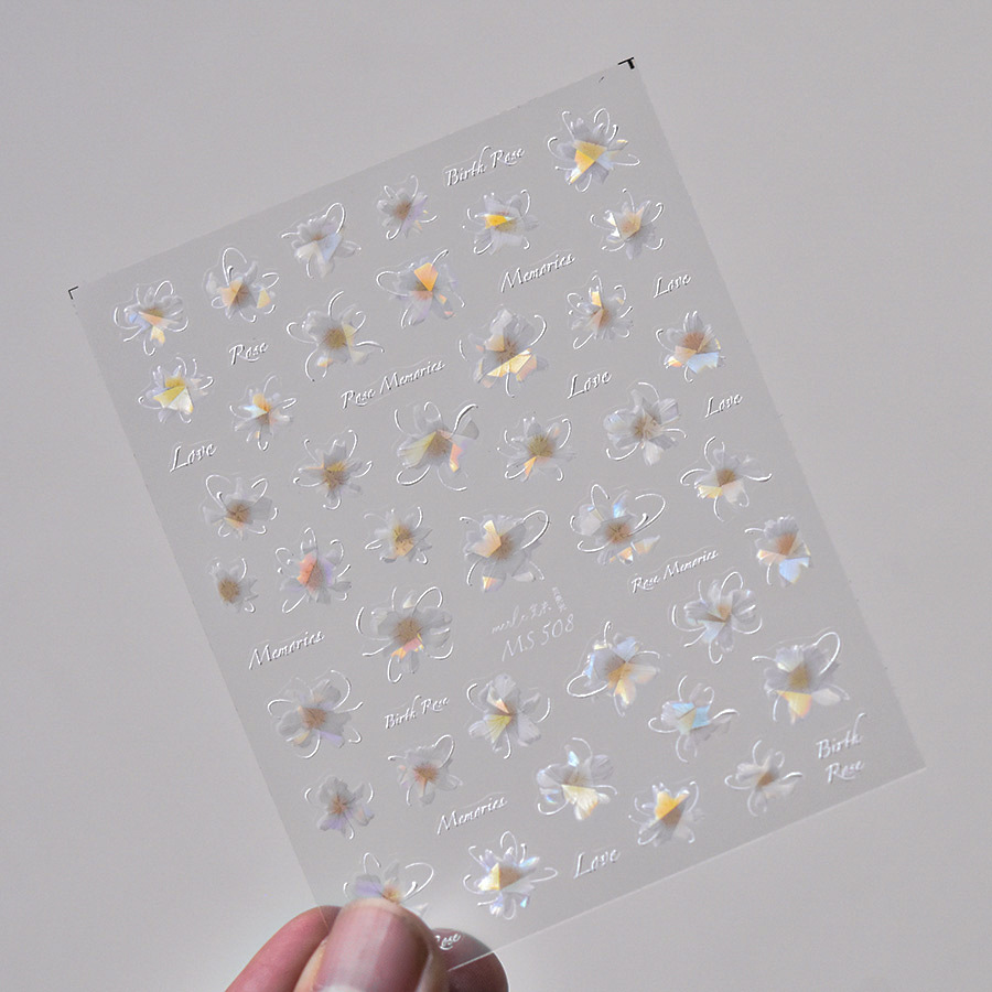 Bonushev Flash Translucent White Rose Flowers Nail Stickers 5D Crystal Nail Art Decal Design Manicure Tool High Quality