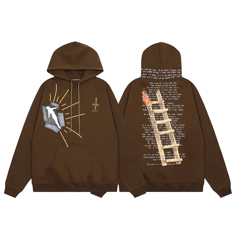 Abebey-Y2k Cactus Jack Letter Pullover Black Hooded Hoodies for Men and Women Streetwear Ropa Hombre Sudaderas Oversized Sweatshirts