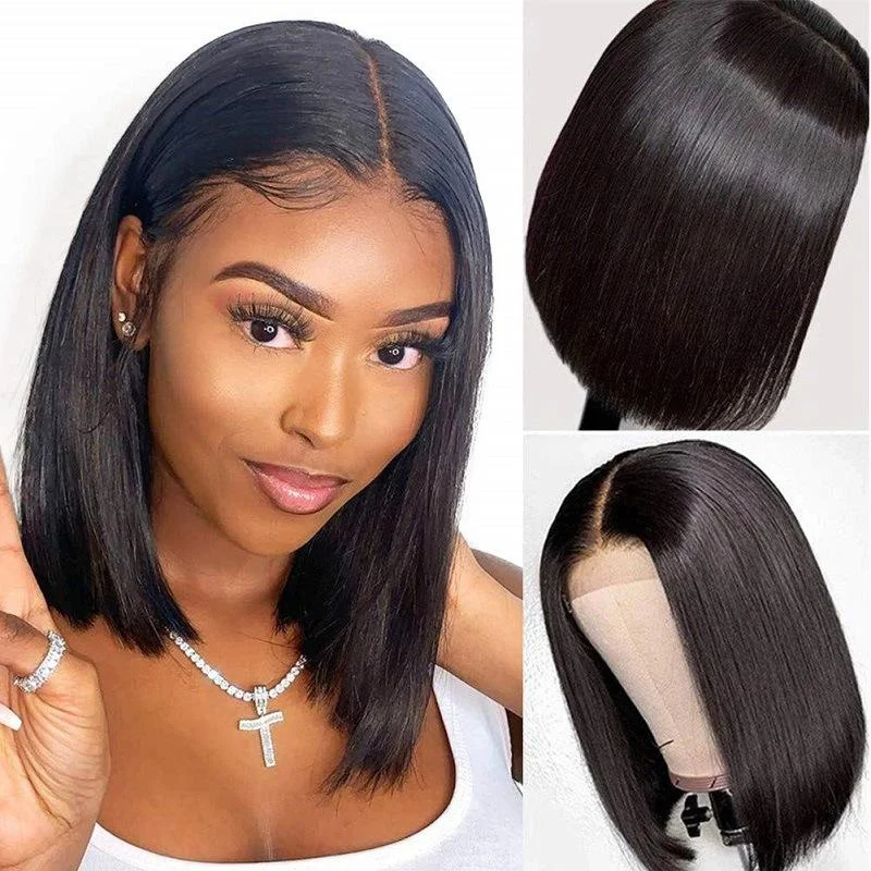Female Short Straight Hair Mid-Point Black Bob Headgear | IFYHOME