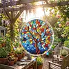 (18.5cm)DIY Acrylic Jigsaw Puzzle Window Hanging with Hanging Chain DIY Stained Glass Decoration Round Window Puzzle Decor for DIY Craft Project (Stained Glass Tree)