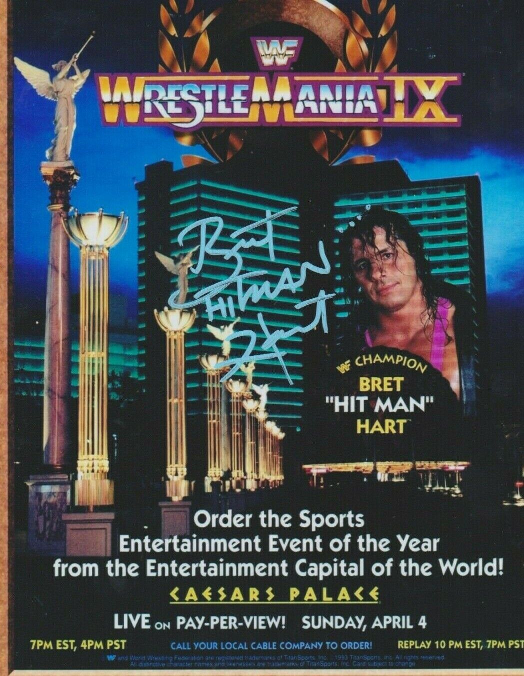 Bret Hitman Hart **HAND SIGNED** 10x8 Photo Poster painting ~ AUTOGRAPHED ~ WWF / WWE