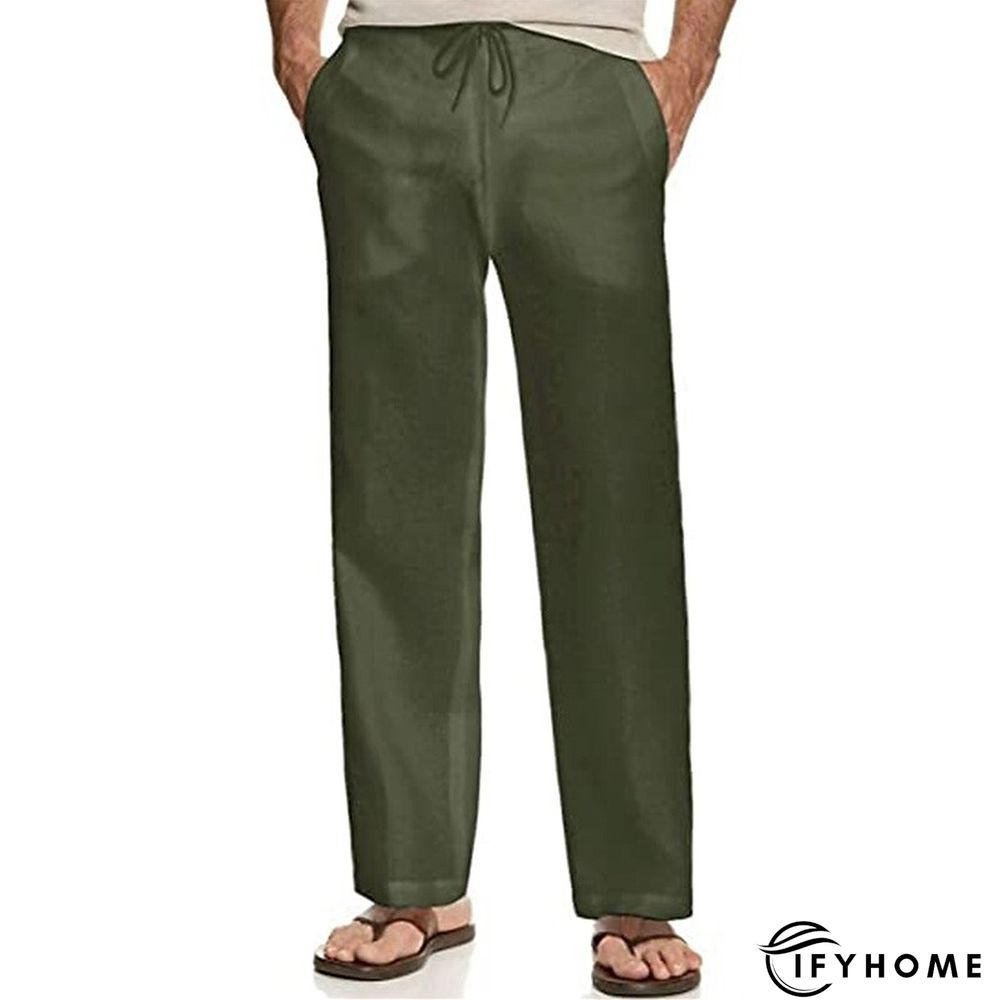 Men's Linen Pants Trousers Summer Pants Beach Pants Drawstring Elastic Waist Plain Breathable Soft Casual Daily Holiday Linen / Cotton Blend Fashion Streetwear Black White Micro-elastic | IFYHOME