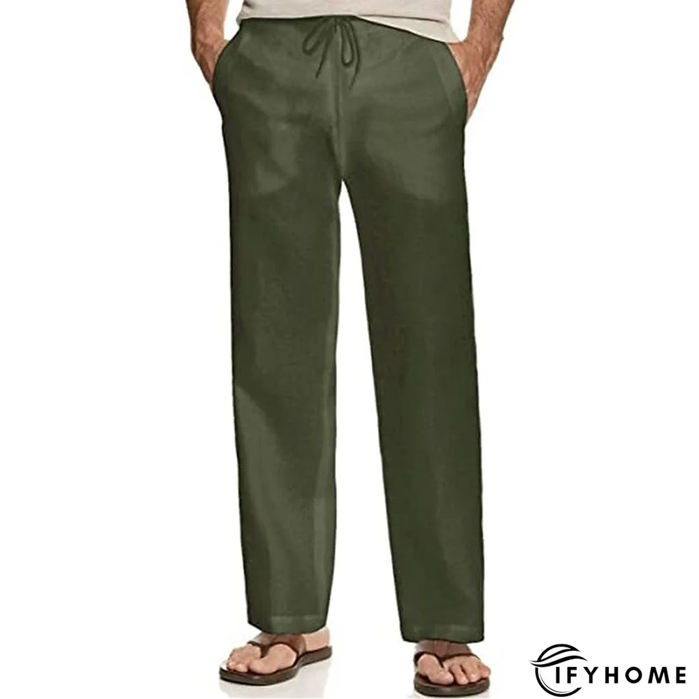 Men's Linen Pants Trousers Summer Pants Beach Pants Drawstring Elastic Waist Plain Breathable Soft Casual Daily Holiday Linen / Cotton Blend Fashion Streetwear Black White Micro-elastic | IFYHOME
