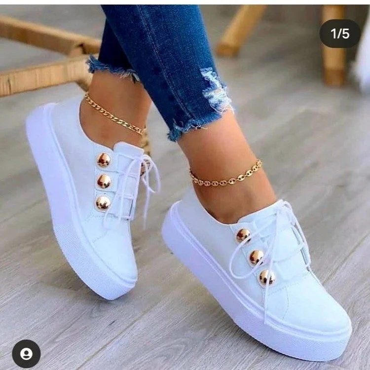 Women's Shoes 2021 Fashion Round Toe Platform Casual Shoes Women Lace Up Flats Shoes White Plus Size Women Loafers Zapatos Mujer