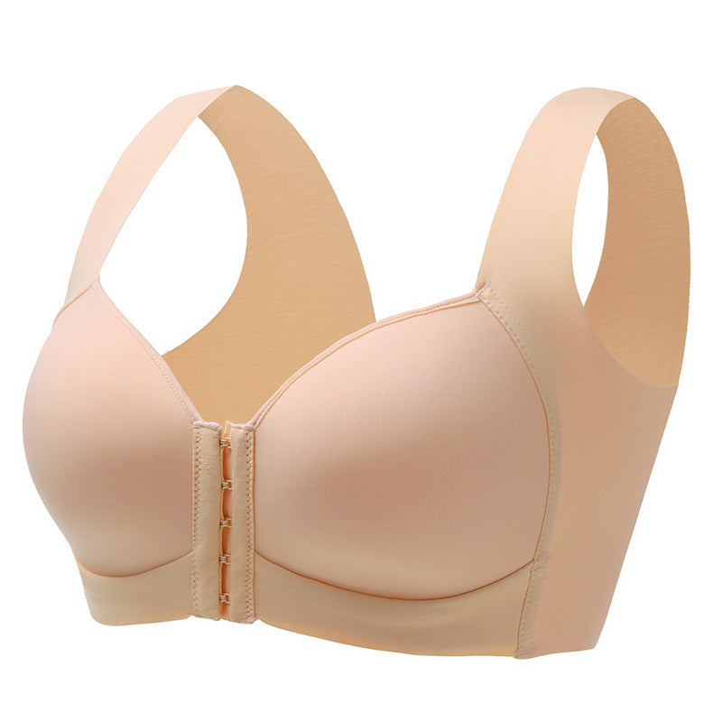 Women's Plus Size Wide Straps Wireless Bra Front Closure Push Up Bras