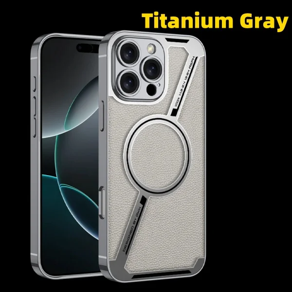 Electroplating Plain Leather Z-shaped Wireless Charging IPhone 16 Anti-fall Leather Case