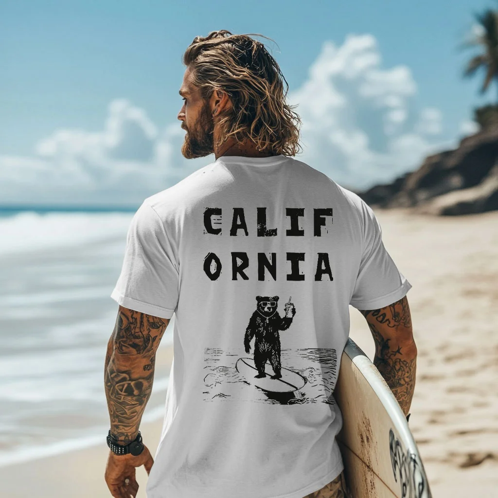  California Surf Bear Graphic T-Shirt for Men