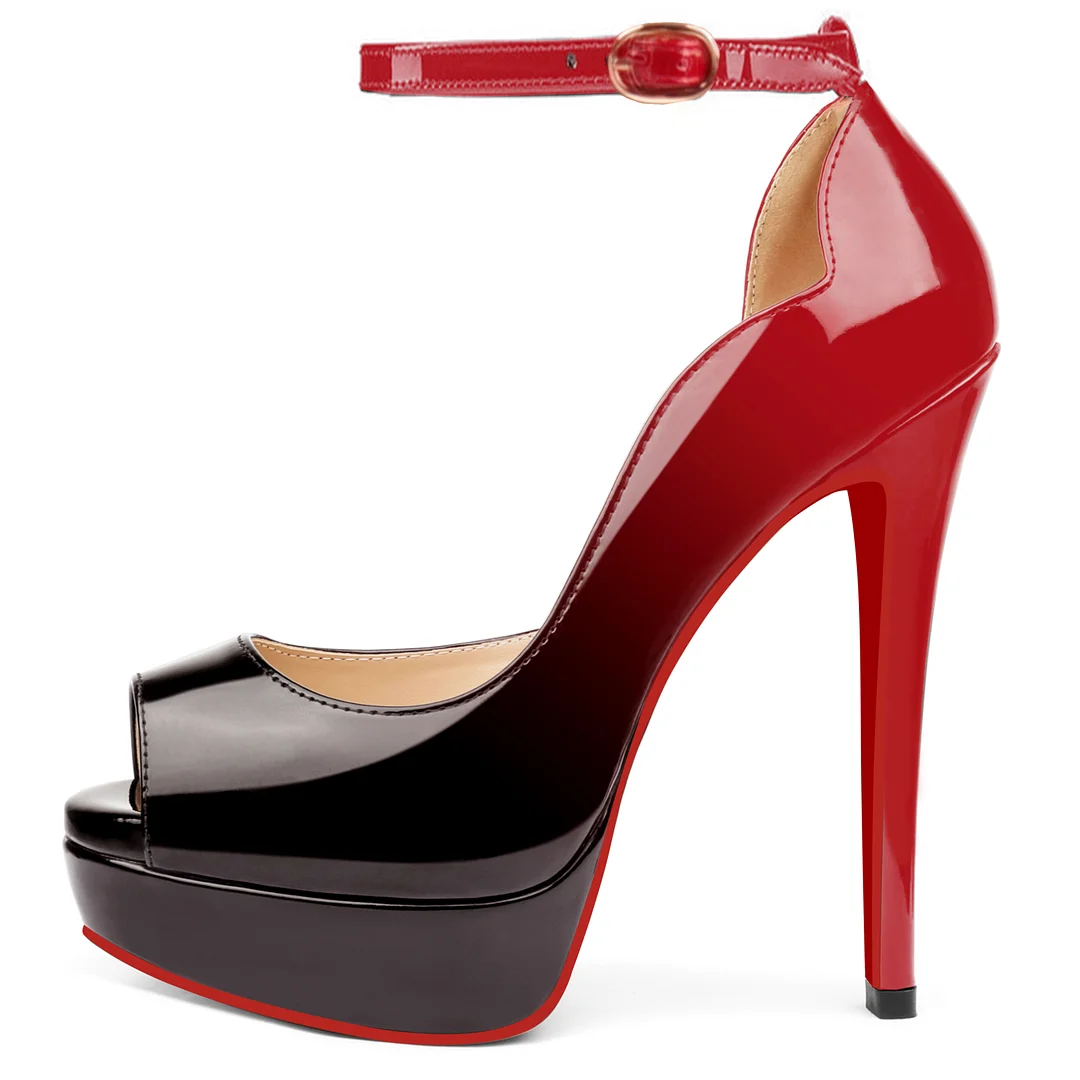 150mm Women's High Platform Ankle Strap Pumps Red Bottom Stiletto Gradient Heels-MERUMOTE