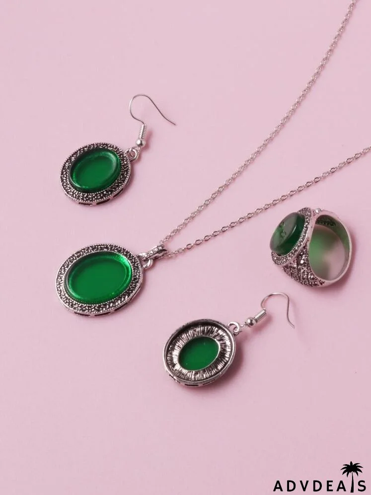 4pcs Gemstone Decor Jewelry Set