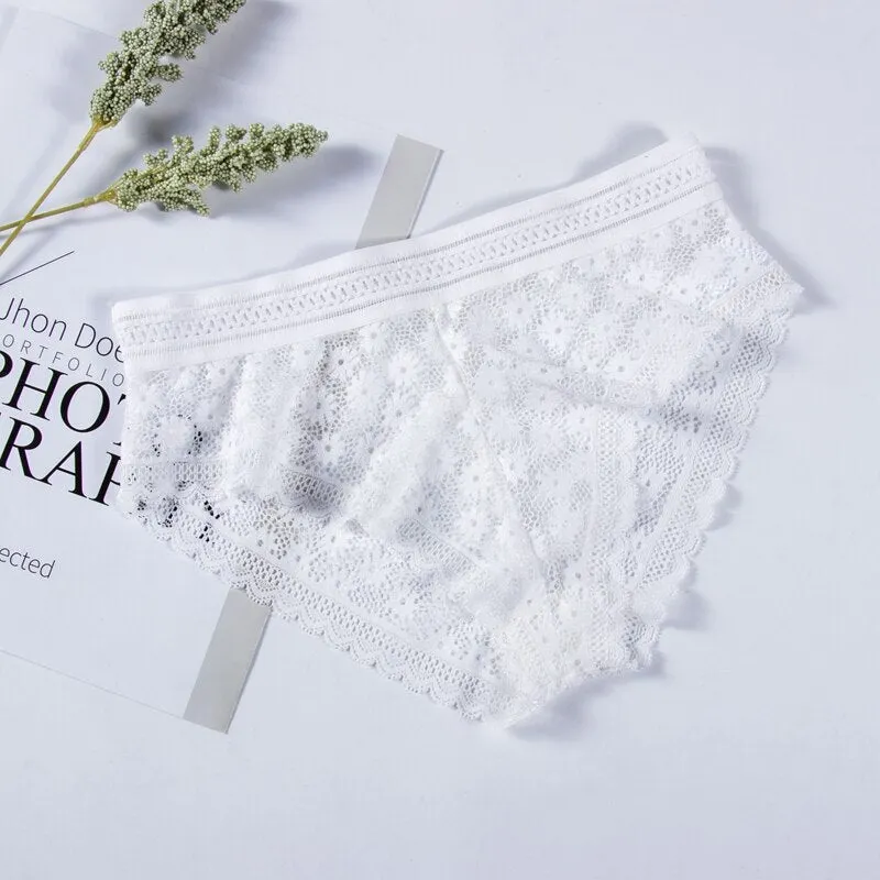 Sexy Lace Panties For Women Underwear Fashion Lingerie Low-Rise Breathable Underpants Female Daisy Hollow Transparent Briefs