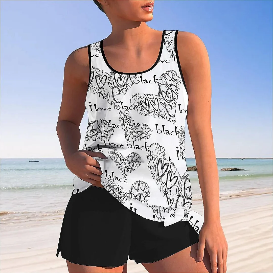 Bowknot Heart,Love,Valentine's Day Mid Waisted Tankini Set - Plus Size Available