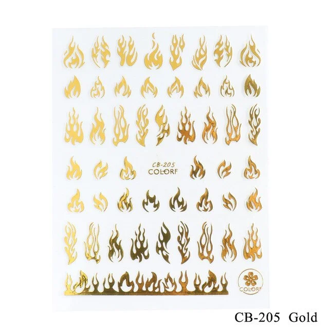 Nail Stickers Back Glue Black White Gold Silver Flame Shapes Designs Nail Decal Decoration Tips For Beauty Salons