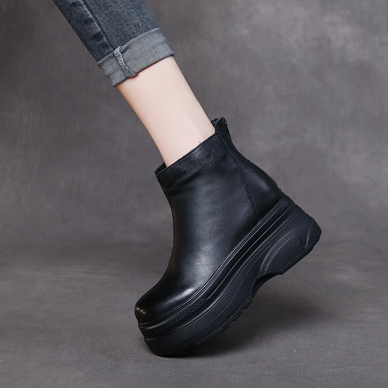 Yyvonne The Children Of Thin Boots Autumn And Winter New Cow Skin Pine Cake Bottom Leather Small Short Boots Soft Bottom Fashion Boots New