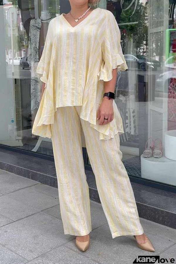 Casual Striped Two Piece Suit