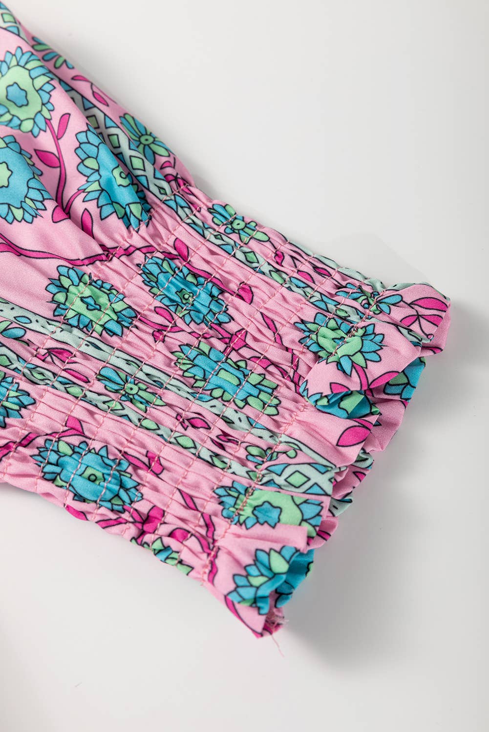 Floral Shirred Puff Sleeve Buttoned Front Midi Dress | IFYHOME