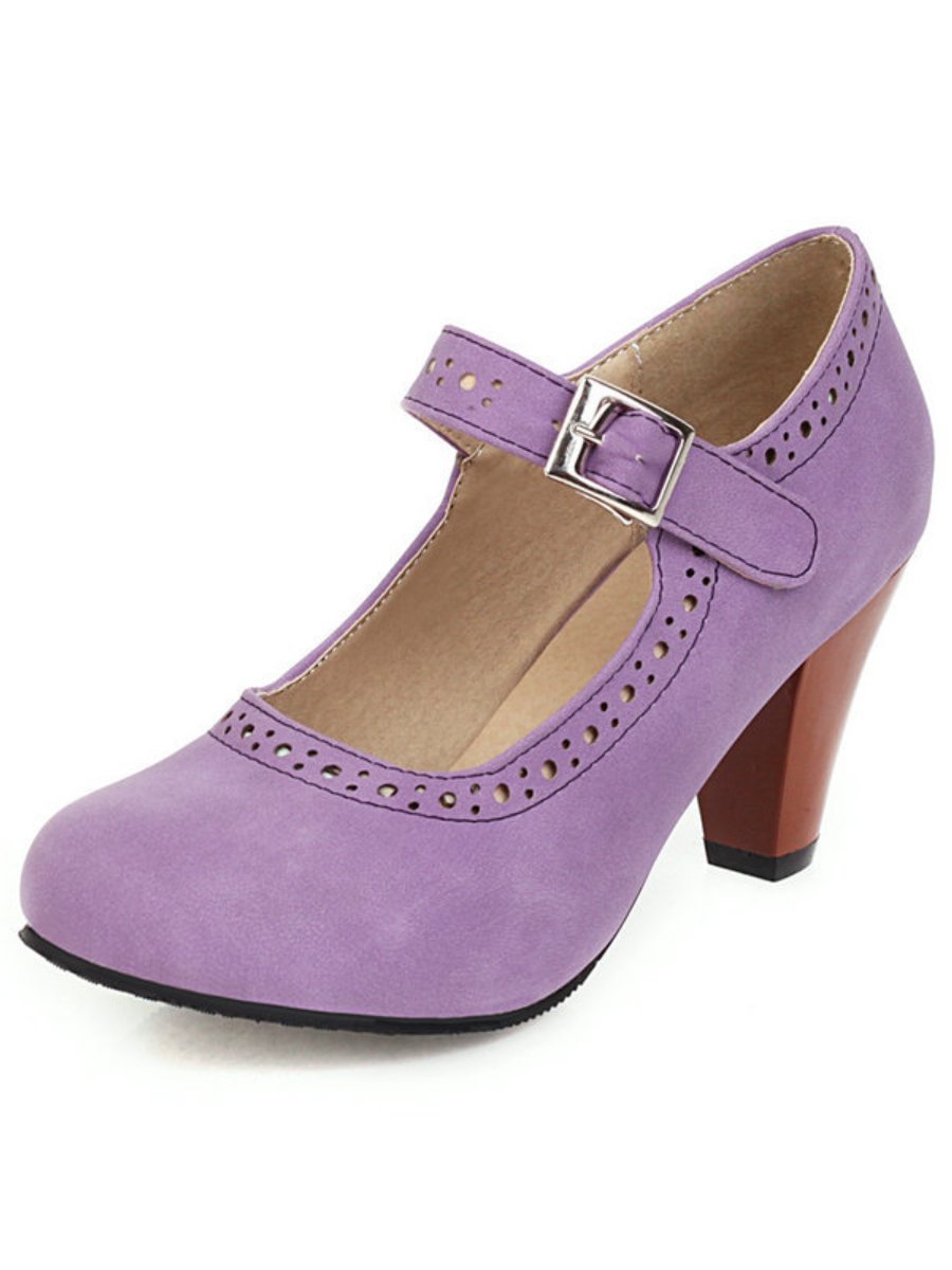 Mary Jane Shoes For Women Round Toe Buckle Block Heel Shoes