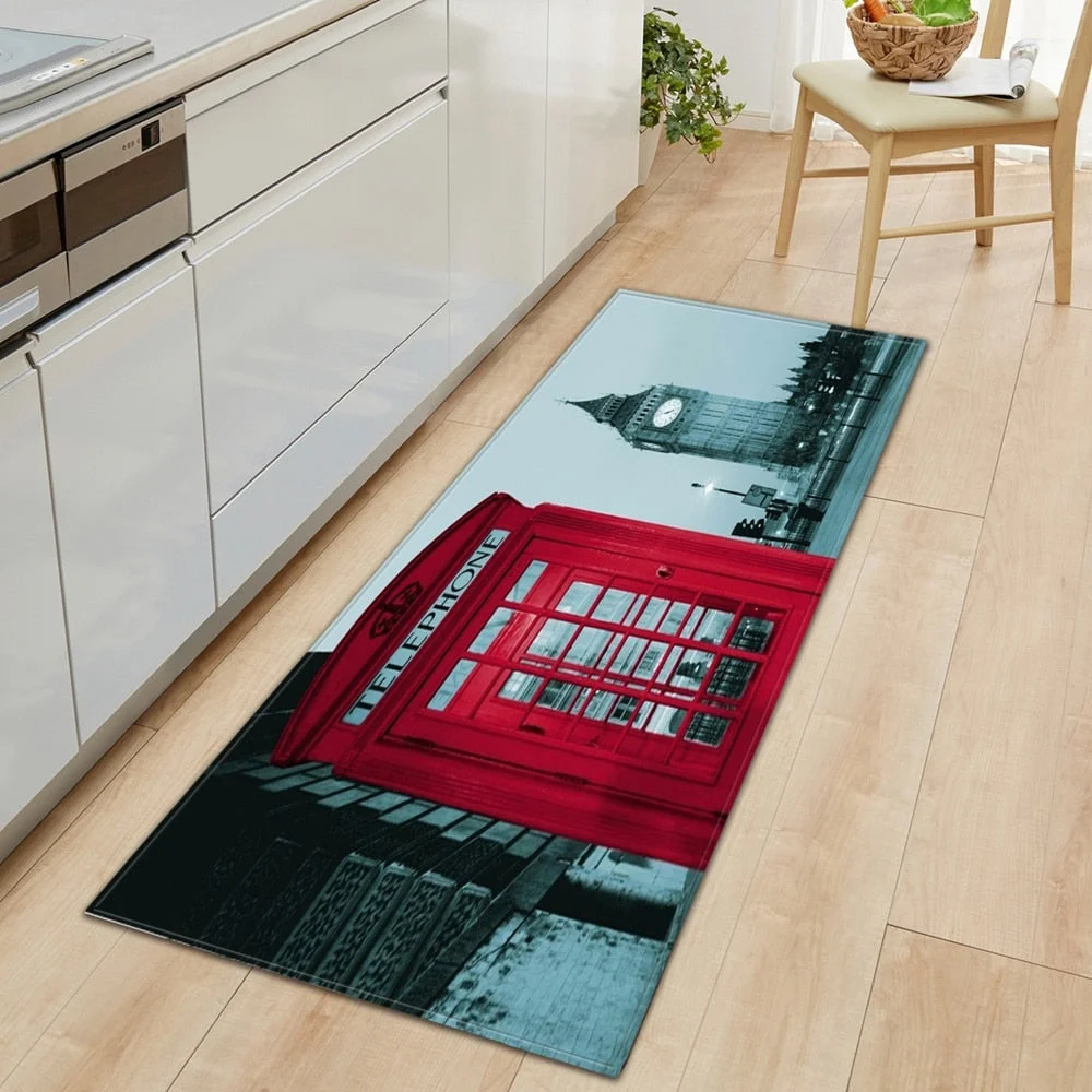 Kitchen Carpet Home Entrance Doormat Bedroom Bedside Eiffel Tower Pattern Decor Floor Rug Hallway Balcony Bathroom Anti-Slip Mat