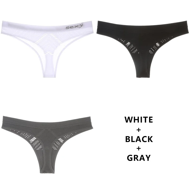 Meet'r 3Pcs/Lot Hollow Out Lingerie Europe Seamless Sexy Panties Women Temptation Underwear Mid-waist G String Drop Shipping