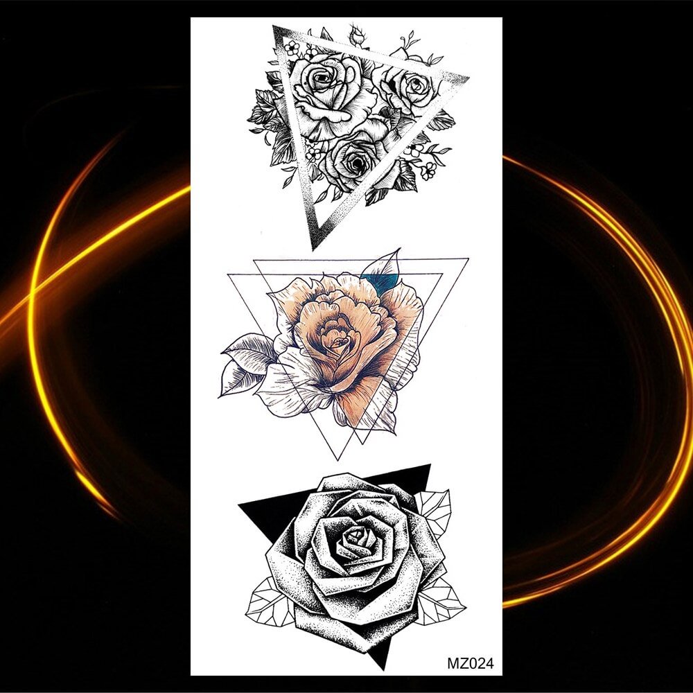 Gingf Rose Flower Butterfly Temporary Tattoos For Women Adult Girl Geometric Peony Fox Fake Tattoo Body Art Washable Tatoos