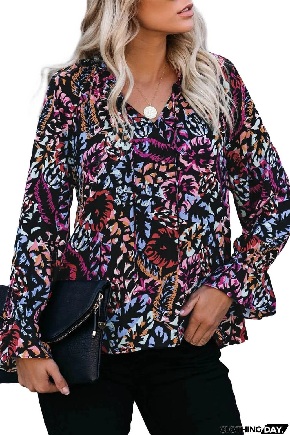 Multicolor Split Neck Printed Blouse