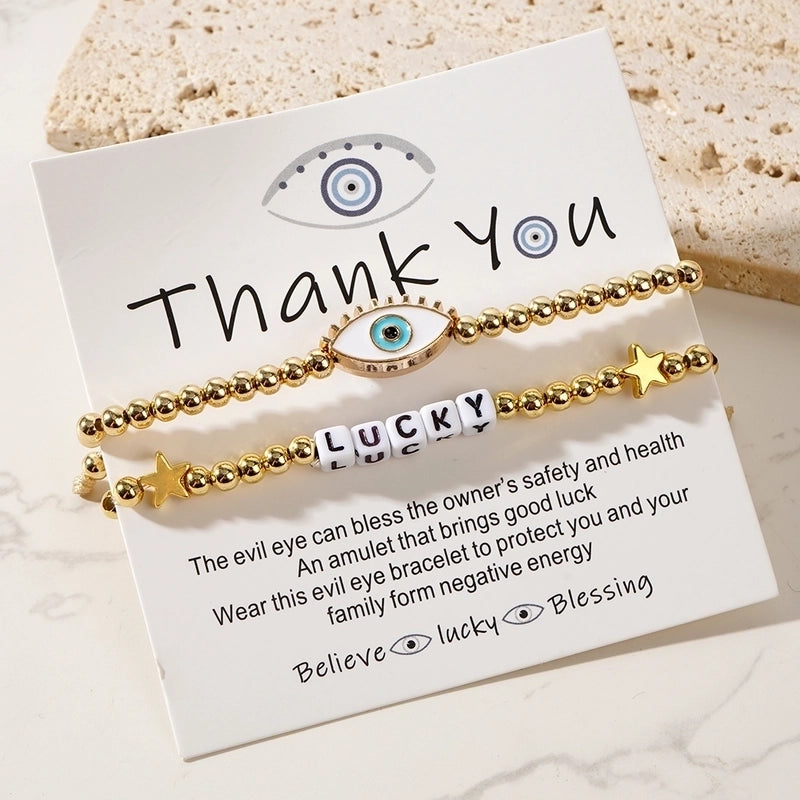 304 Stainless Steel Copper Letter Devil's Eye Bracelets