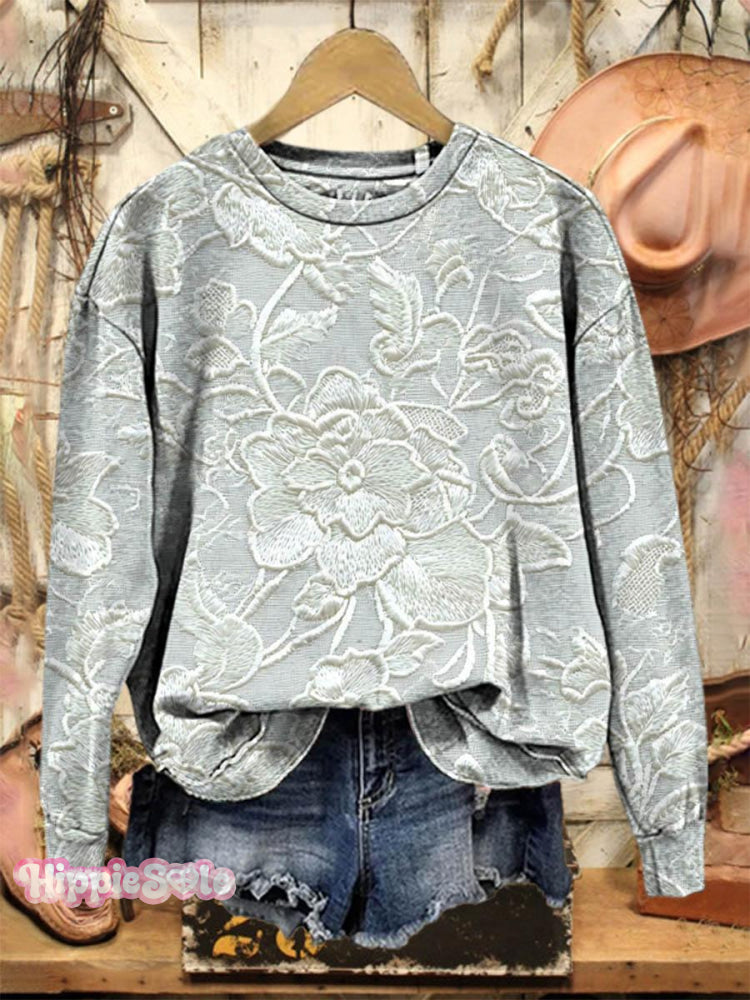 Vintage Lovely Lace Floral Pattern Art Print Casual Sweatshirt Multicolor / S
