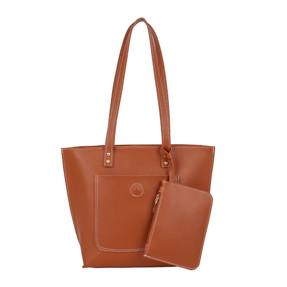 

2pcs/Set Simple Big Capacity Shoulder Bag PU Clutch Shopping Handbag, Brown, 501 Original