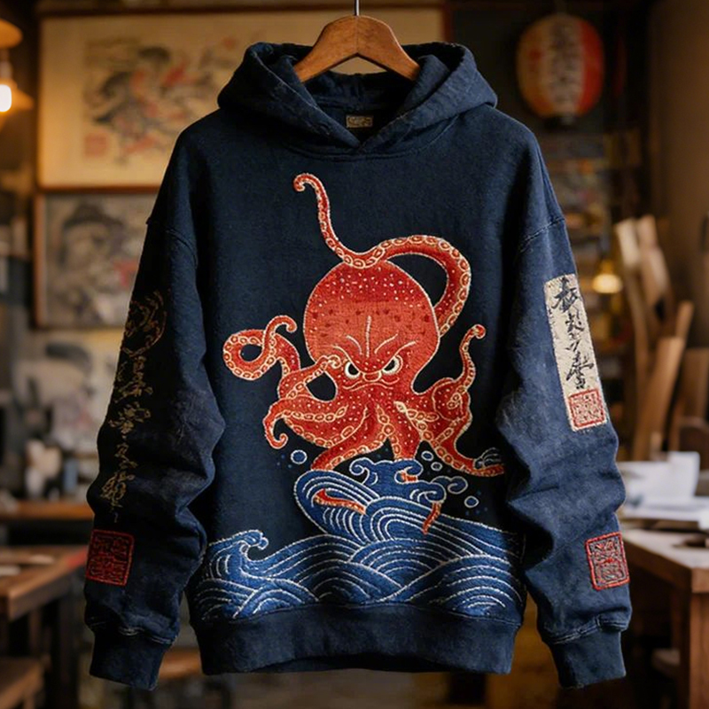 Men's Octopus Ocean Japanese Art Print Casual Hoodie  artssus