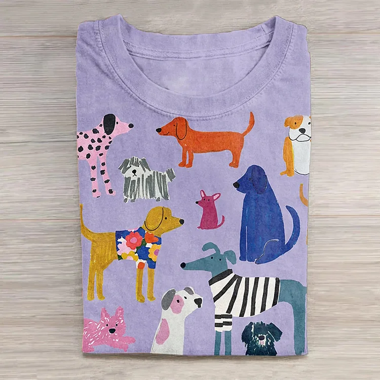 Funny Dog Art Print Casual T-Shirt