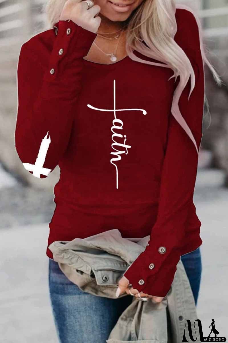 MidiSono - Street Print Letter O Neck Tops