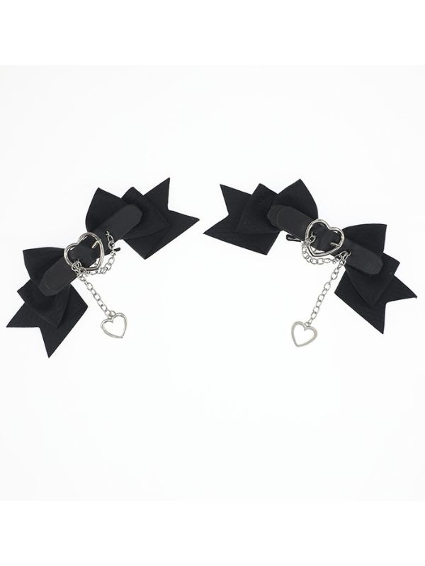Lolita Heart Chains-trimmed Dark Sweet Bowknot Hairpin