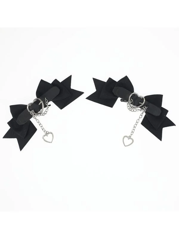 Lolita Heart Chains-trimmed Dark Sweet Bowknot Hairpin