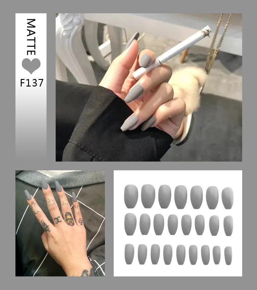 Matte Nail Art Fake Nails Stiletto Tips Clear Press on Long with Glue Coffin Stick Display Full Cover Artificial Designs  False-Nail Inspo
