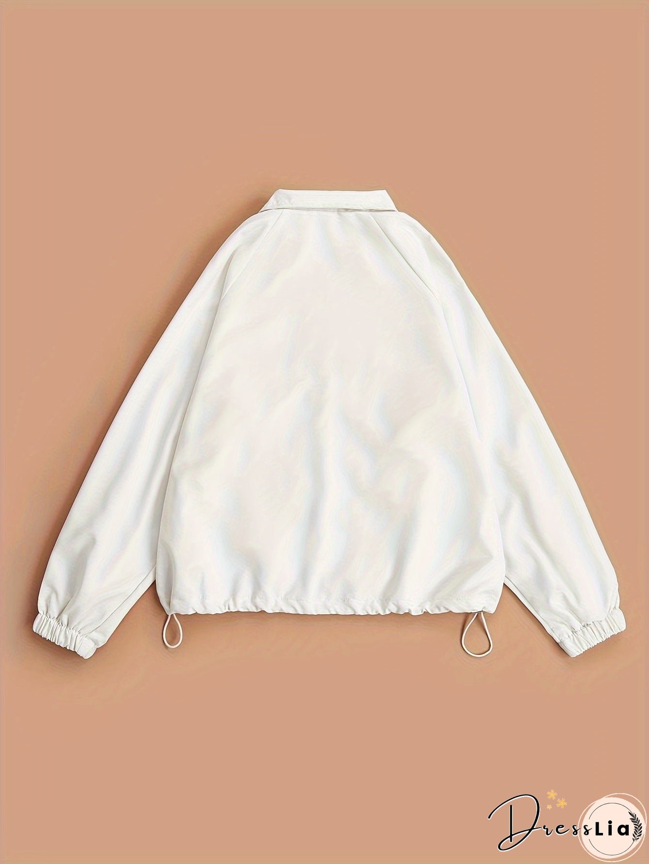 Solid Zip Up Jacket, Casual Long Sleeve Windproof Daily Outerwear With Bag, Women's Clothing