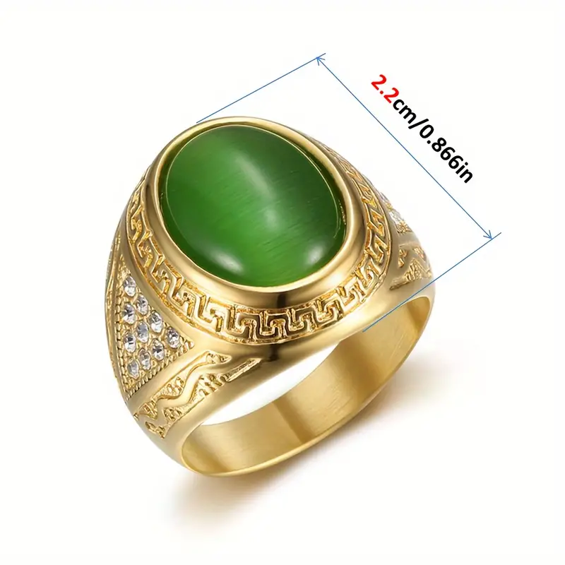 1pc imitation   stone ring gradient green ring     ring 316l stainless steel gold plated ring titanium steel mens ring details 1
