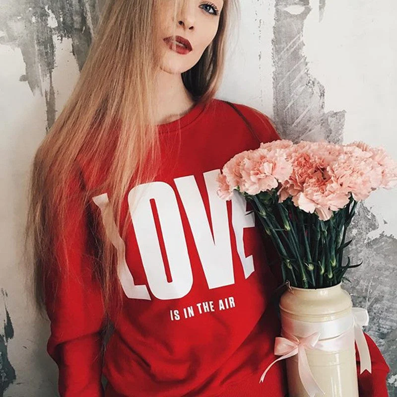 Valentine's Day Love Printed Round Neck Long Sleeves Sweatshirt