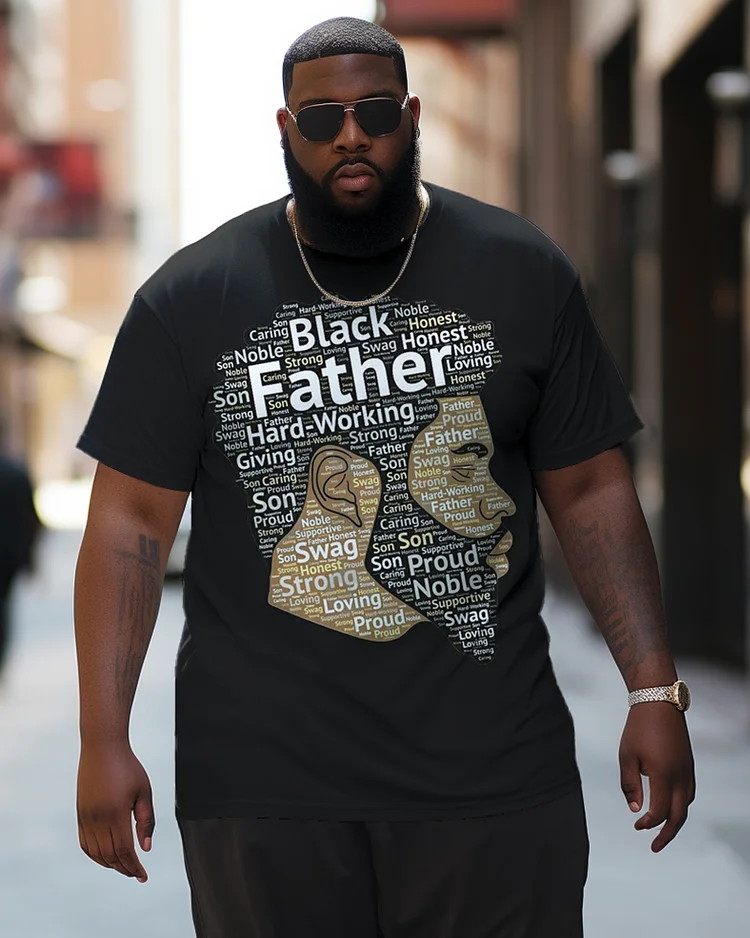 Black Letterhead Printed Large Men's Short Sleeved T-Shirt