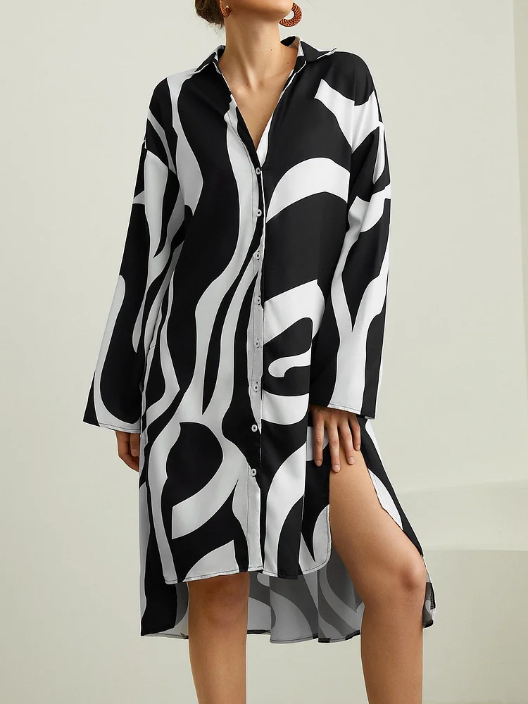 Long sleeve Shirt Collar Regular Fit Urban Chevron Dress