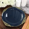 10 Pack | 10" Round Plastic Dinner Plates in Vintage Navy Blue, Gold Leaf Embossed Baroque Disposable Plates