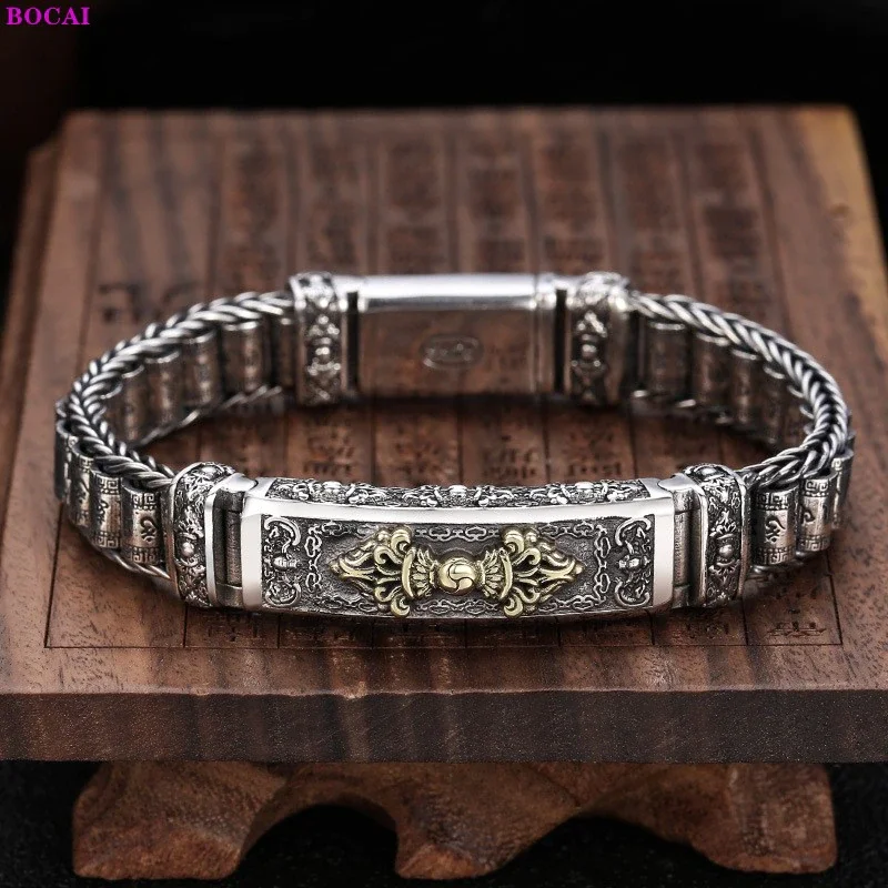 925 Sterling Silver Six Character Truth Vajra Pestle Rotating Drum Hand ...