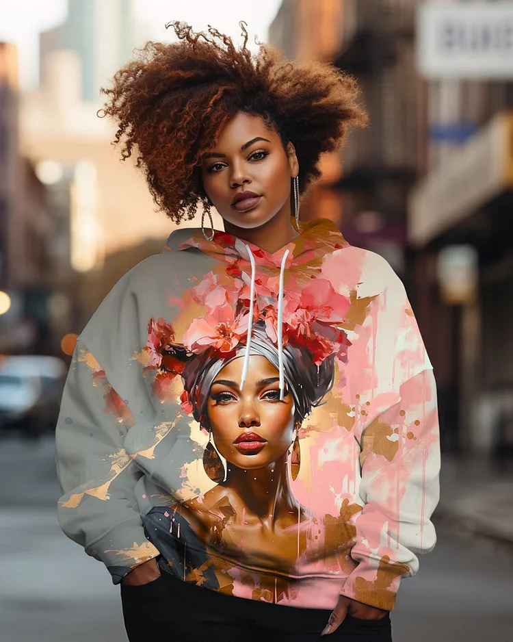 Flowers Woman Oil Painting Long-sleeved Hoodie