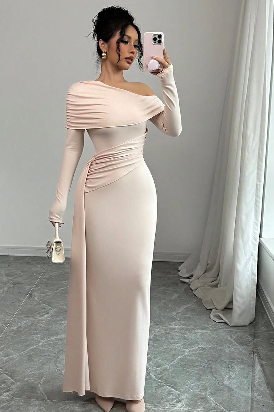 Lvs&Broner Off the Shoulder Long Sleeves Long Mermaid Prom Dress With Ruffles  