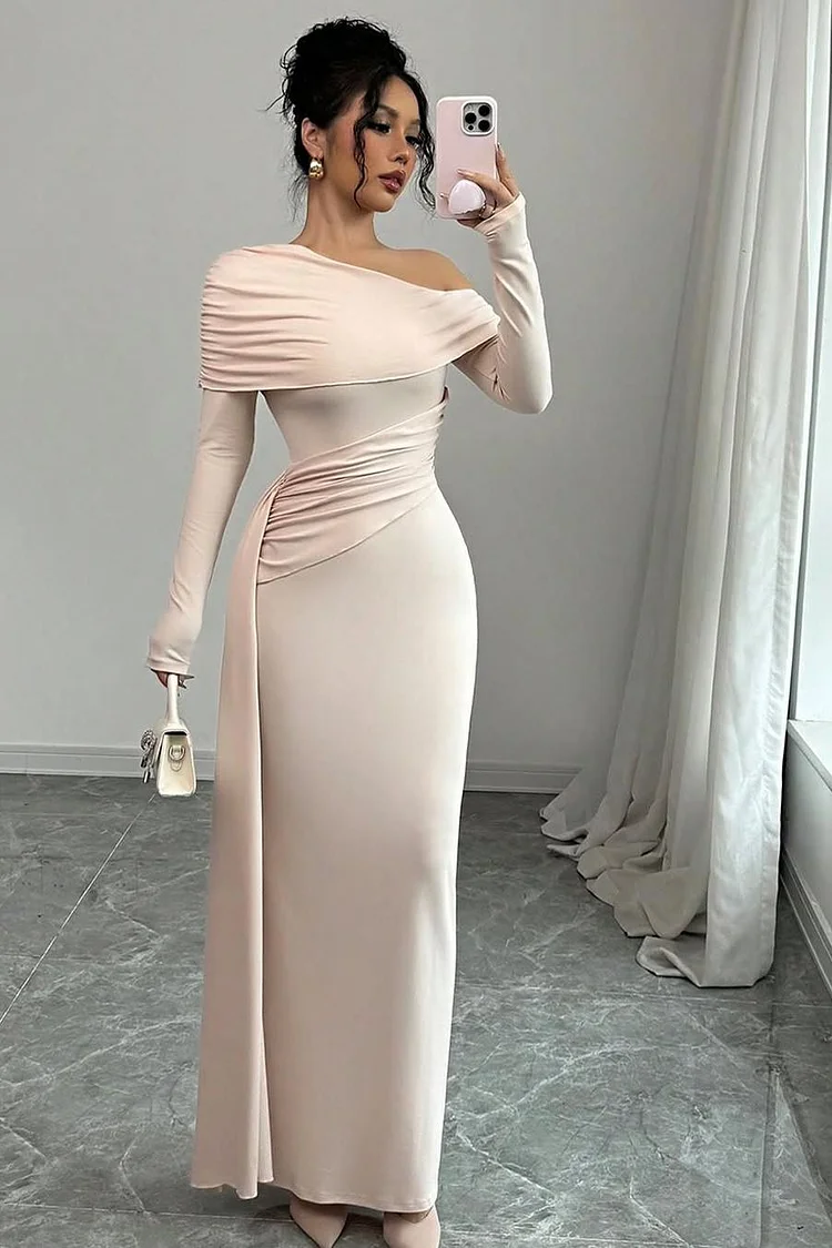 Hellodresses Off the Shoulder Long Sleeves Long Mermaid Prom Dress With Ruffles  