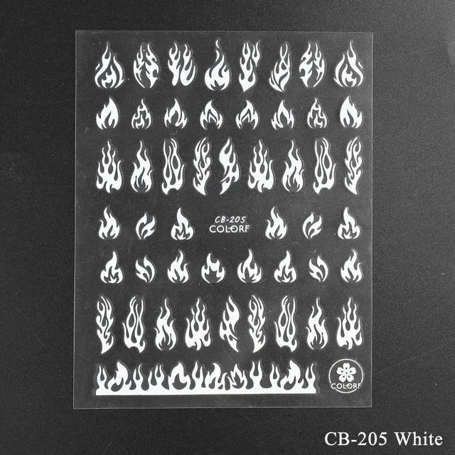Nail Stickers Back Glue Black White Gold Silver Flame Shapes Designs Nail Decal Decoration Tips For Beauty Salons-Nail Inspo