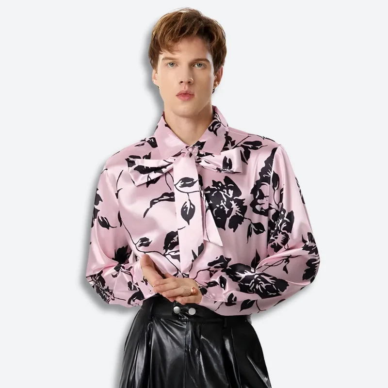 Brownm Neck Tie Satin Top